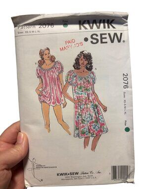 Vintage Kwik Sew Pattern 2076 Misses Nightgown Pajamas Sewing Pattern Size XS-XL